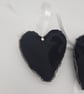 Heart hanger pair in black with with ribbon and seed bead edging.  - Image 3