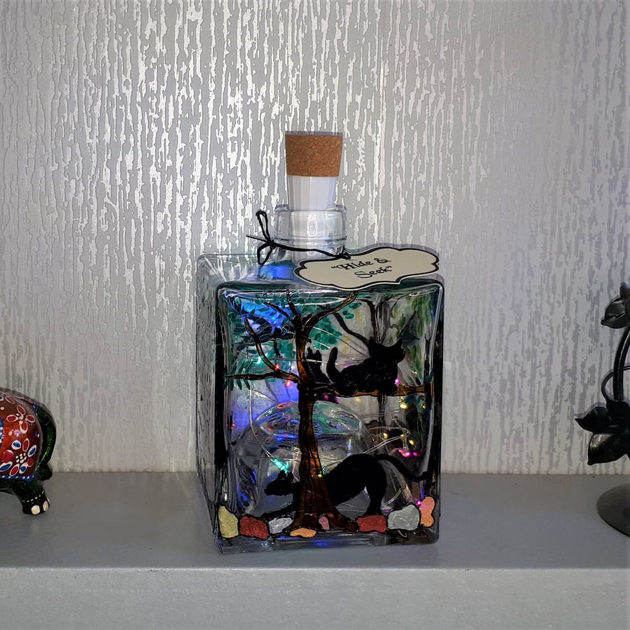 Hide and Seek - Handpainted Bottle Lamp