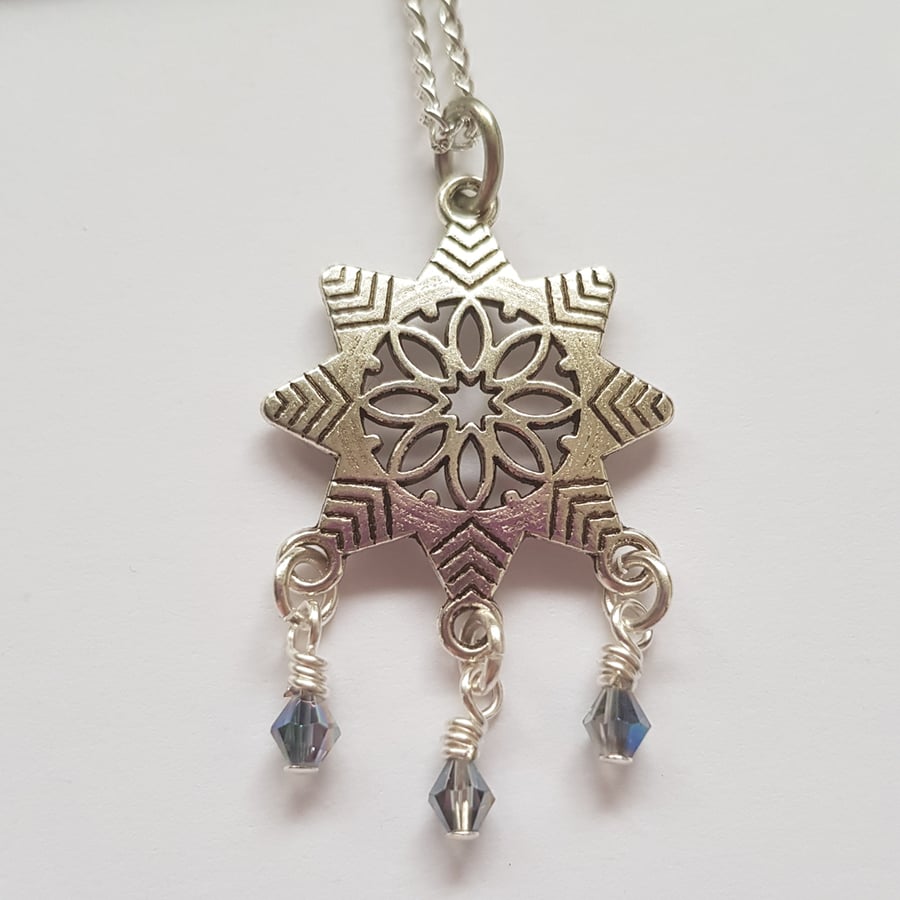 Silver Snowflake Necklace with Sparkly Glass Crystals - Christmas Jewellery