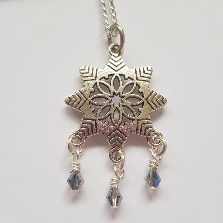 Silver Snowflake Necklace with Sparkly Glass Crystals - Christmas Jewellery