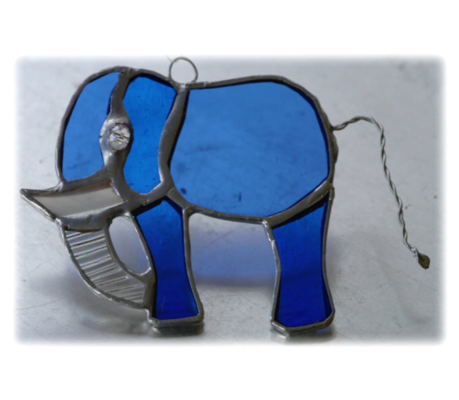 Elephant Suncatcher Stained Glass Blue 080