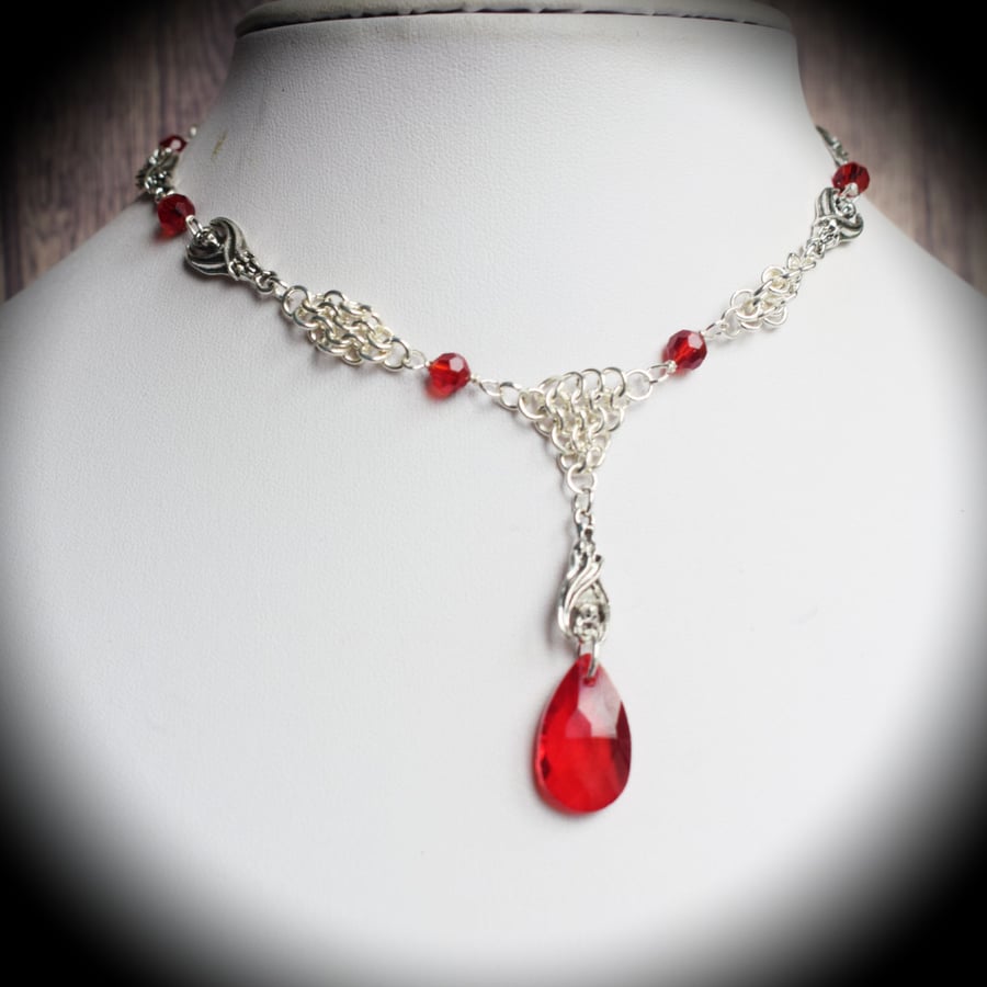Gothic Bat and Blood Red Teardrop Choker, Vampire Jewellery