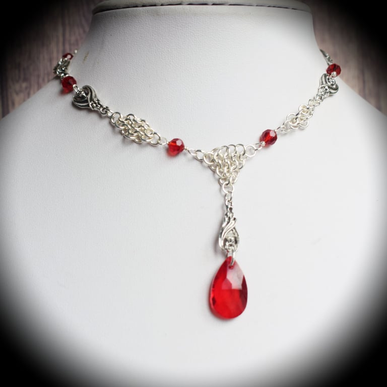 Gothic Bat and Blood Red Teardrop Choker, Vampire Jewellery