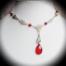 Gothic Bat and Blood Red Teardrop Choker, Vampire Jewellery
