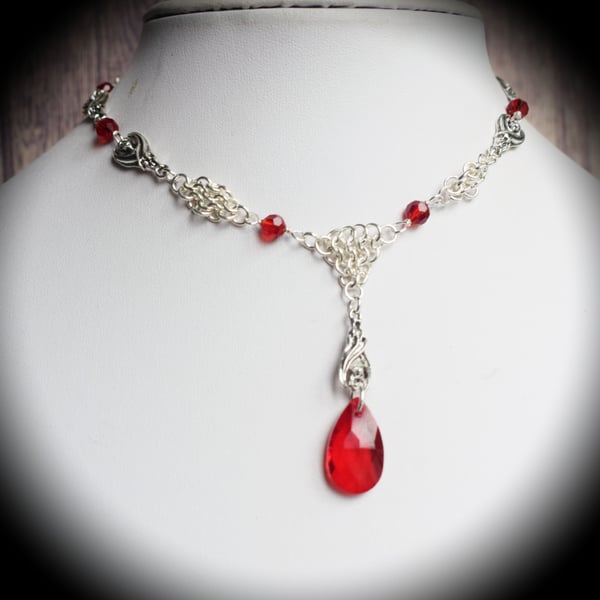 Gothic Bat and Blood Red Teardrop Choker, Vampire Jewellery