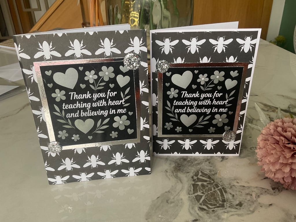 Teacher thank you gift. Double notepad and coordinating greeting card.