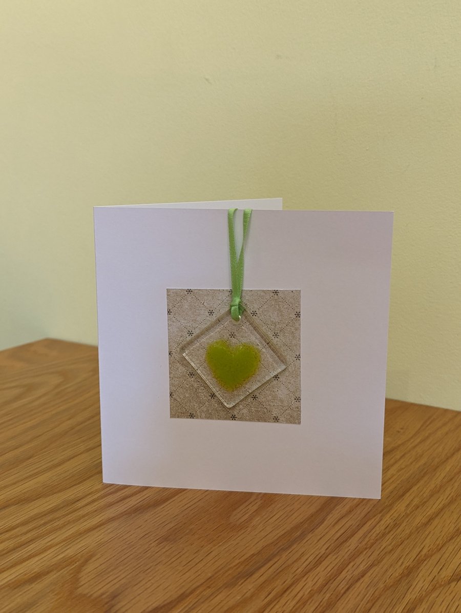 Fused Glass Heart Keepsake Hanger Card
