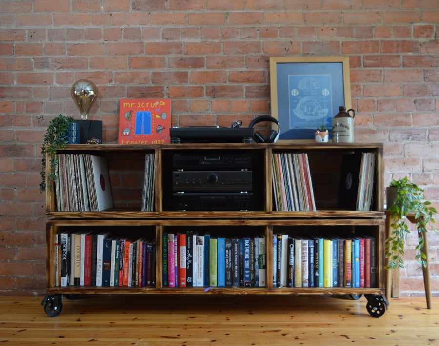 Industrial sideboard with cast iron castor wheels