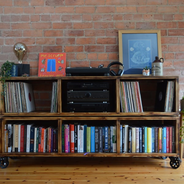 Industrial sideboard with cast iron castor wheels