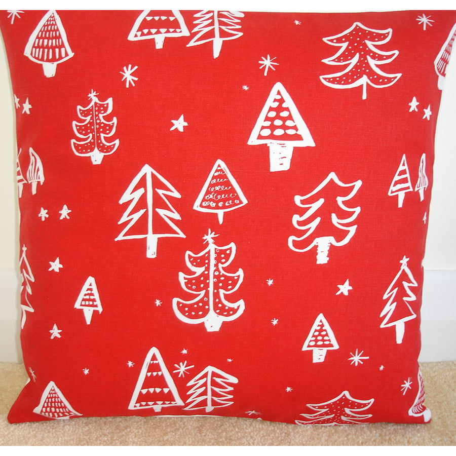 Christmas Cushion Cover Red Xmas Trees