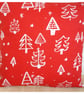 Christmas Cushion Cover Red Xmas Trees - Image 1