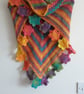 Crocheted triangular shawl or wrap. Flower edging. Free UK first class postage. - Image 3