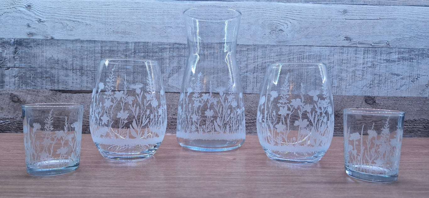 Wildflower Gift Set, glass carafe, cups and tealights