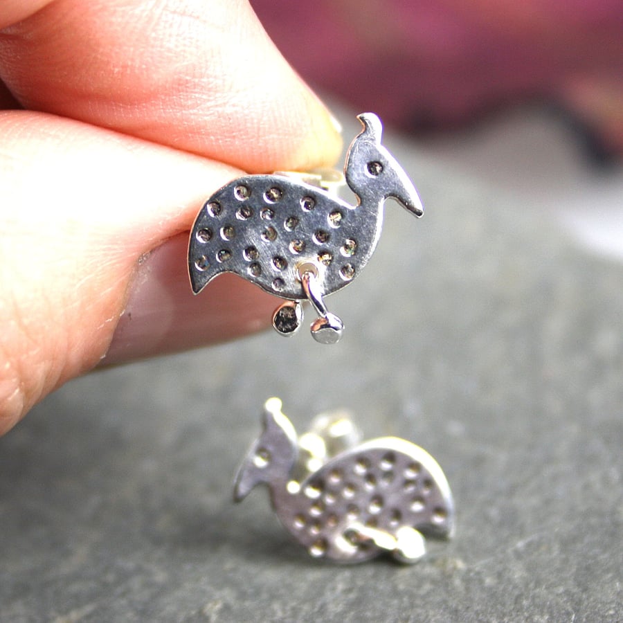 small silver Guinea Fowl stud earrings - made to order