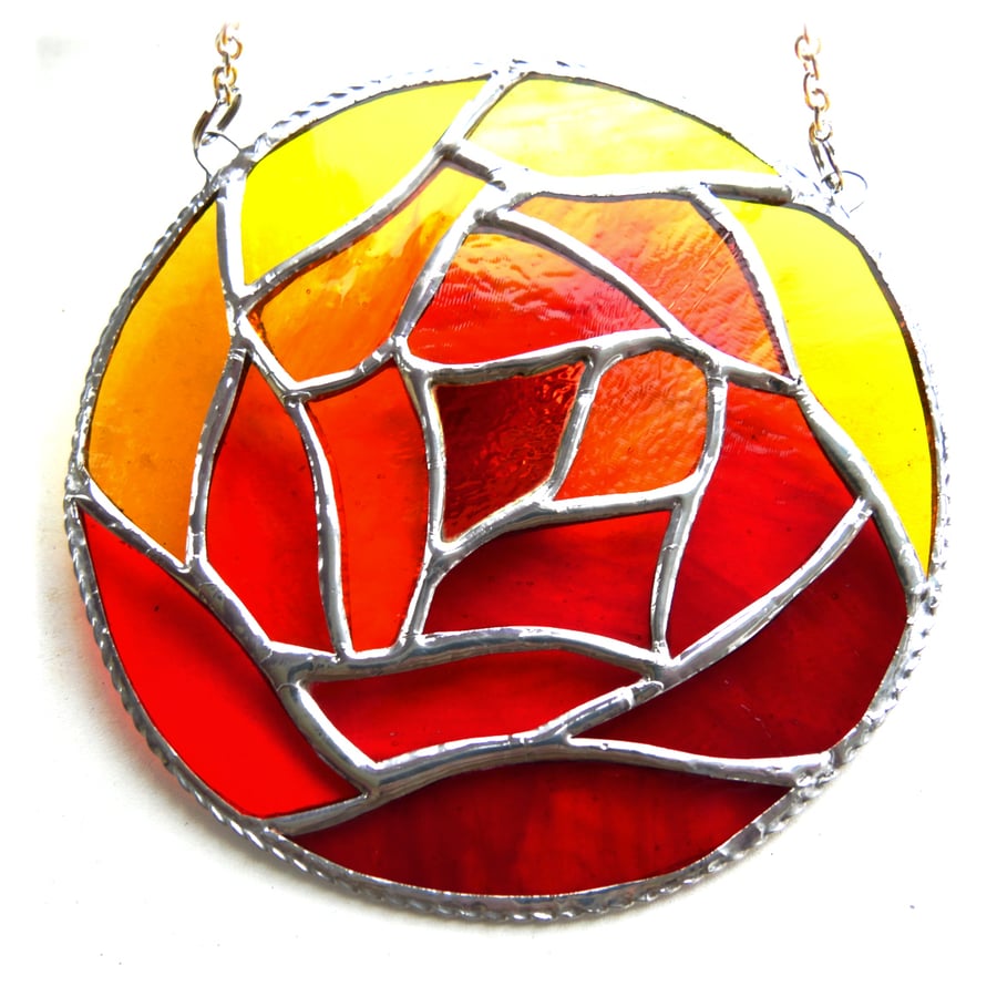 SOLD Stained Glass Suncatcher Fire Ball  Autumn Leaves 006