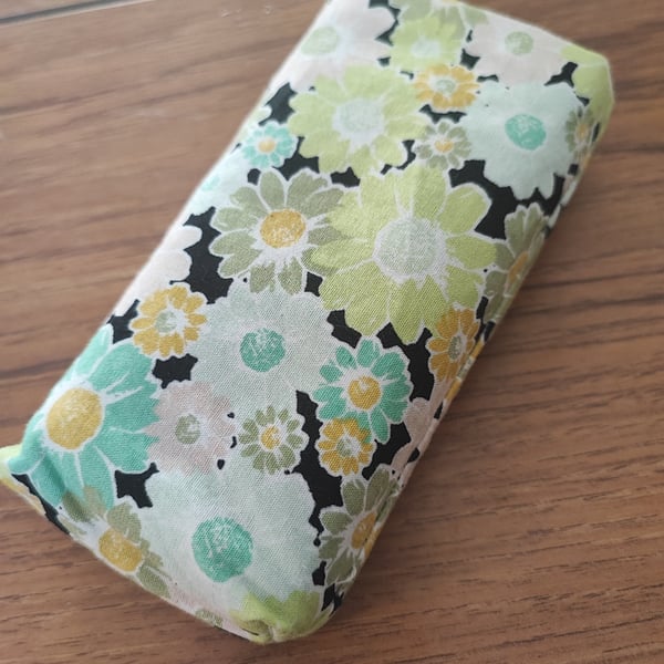 Tissue Holder Green and Yellow Flowers on black background