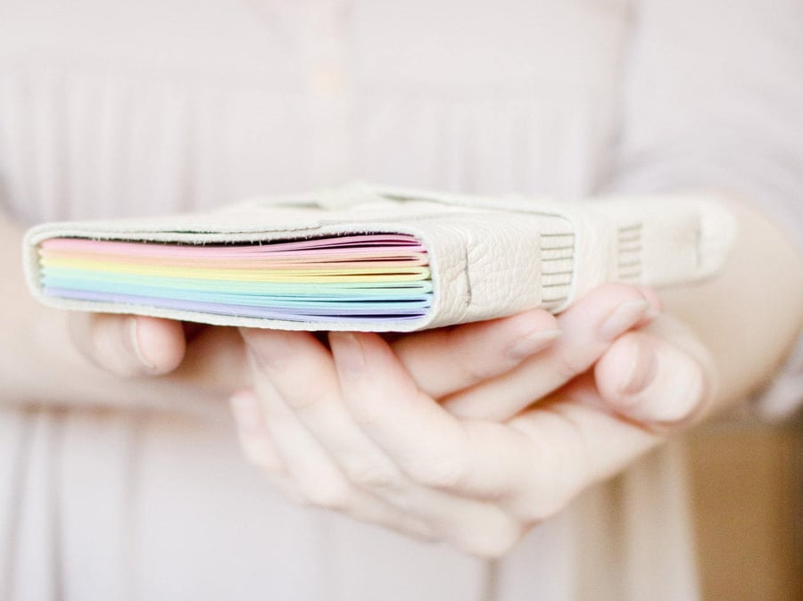 A6 Rainbow Journal - Handbound Leather Wrap Book - 6 x 4 - Blank or Printed