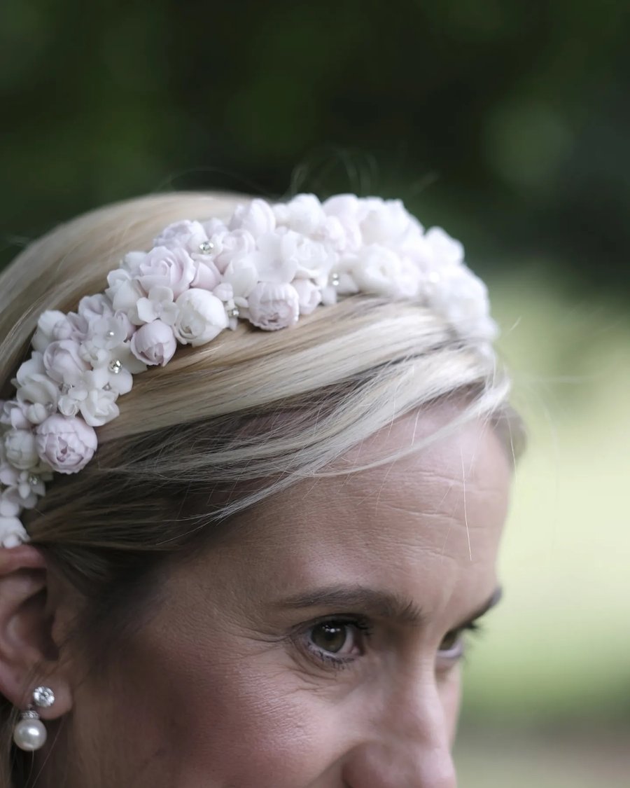 Pink & soft white handmade floral bridal headband 
