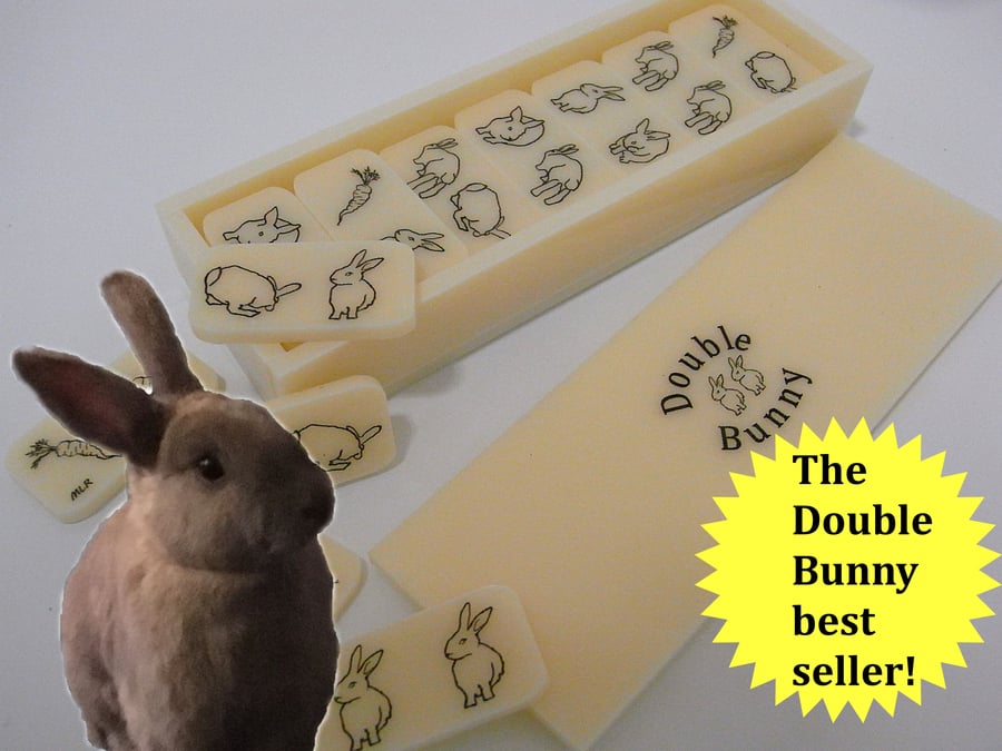 Double Bunny Dominoes Vintage Ivory, rabbit, bunny lovers gift