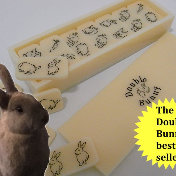 Double Bunny Dominoes Vintage Ivory, rabbit, bunny lovers gift