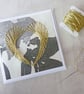 SALE Embroidered Gold Heart Wedding Card, Hand Stitched Anniversary Card - Image 1
