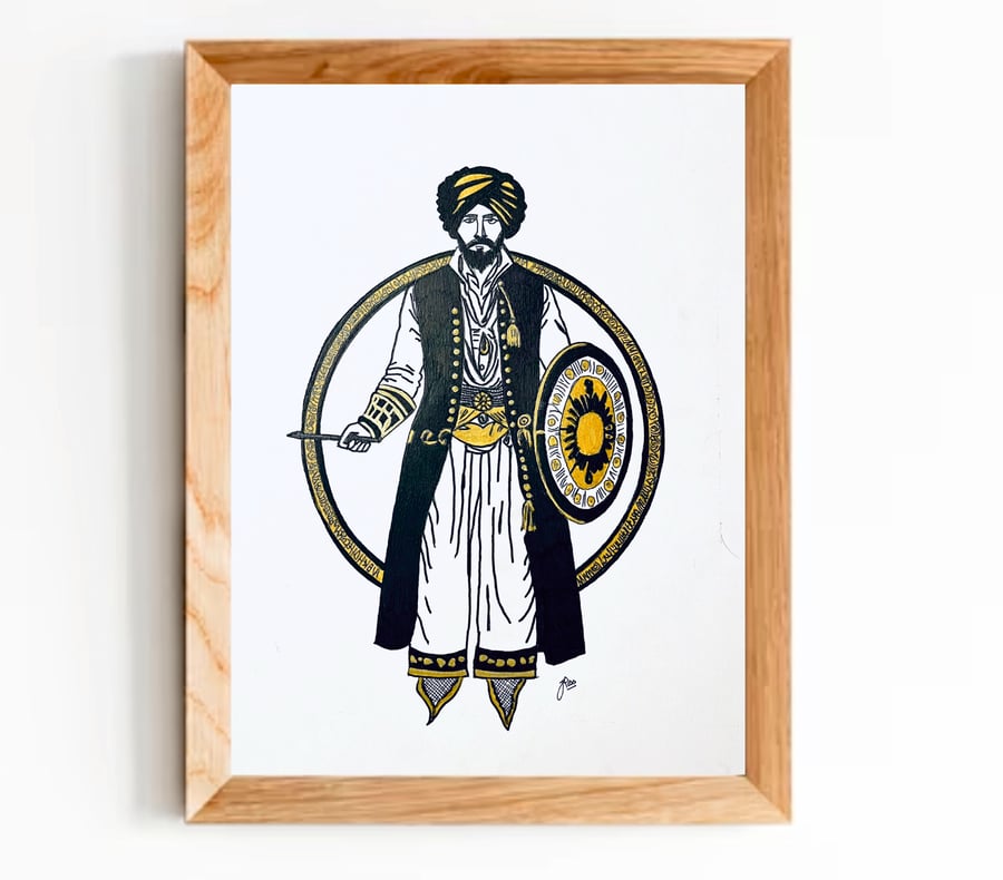 Eastern Promise Hand Drawn Man With his Ceremonial Shield and Dagger