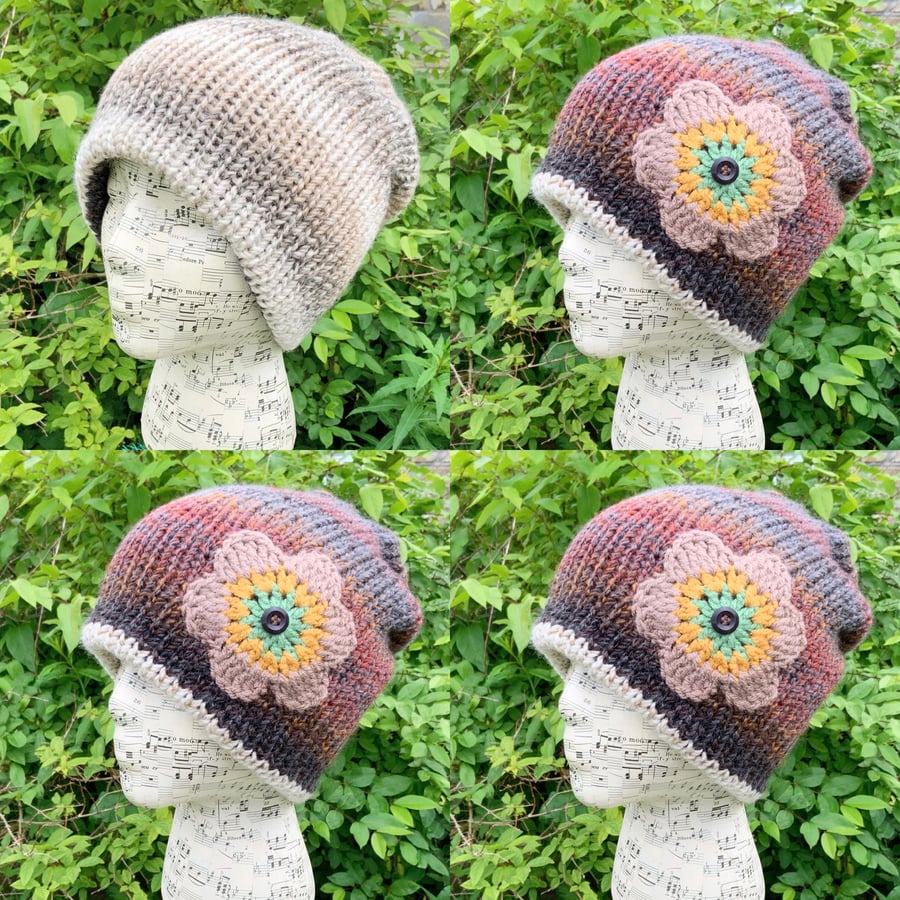 Reversible Hat. Beanie. Slouchy. Knitted Hat. Woollen Hat. Double Layered Hat.