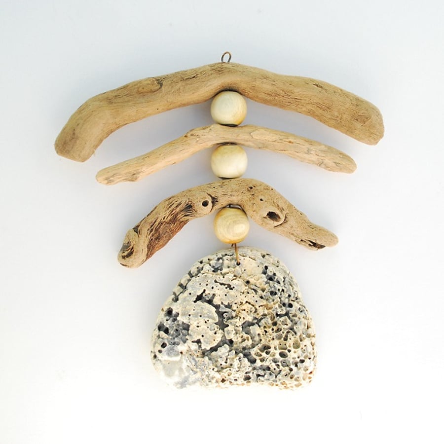 Driftwood and oyster shell wall hanger