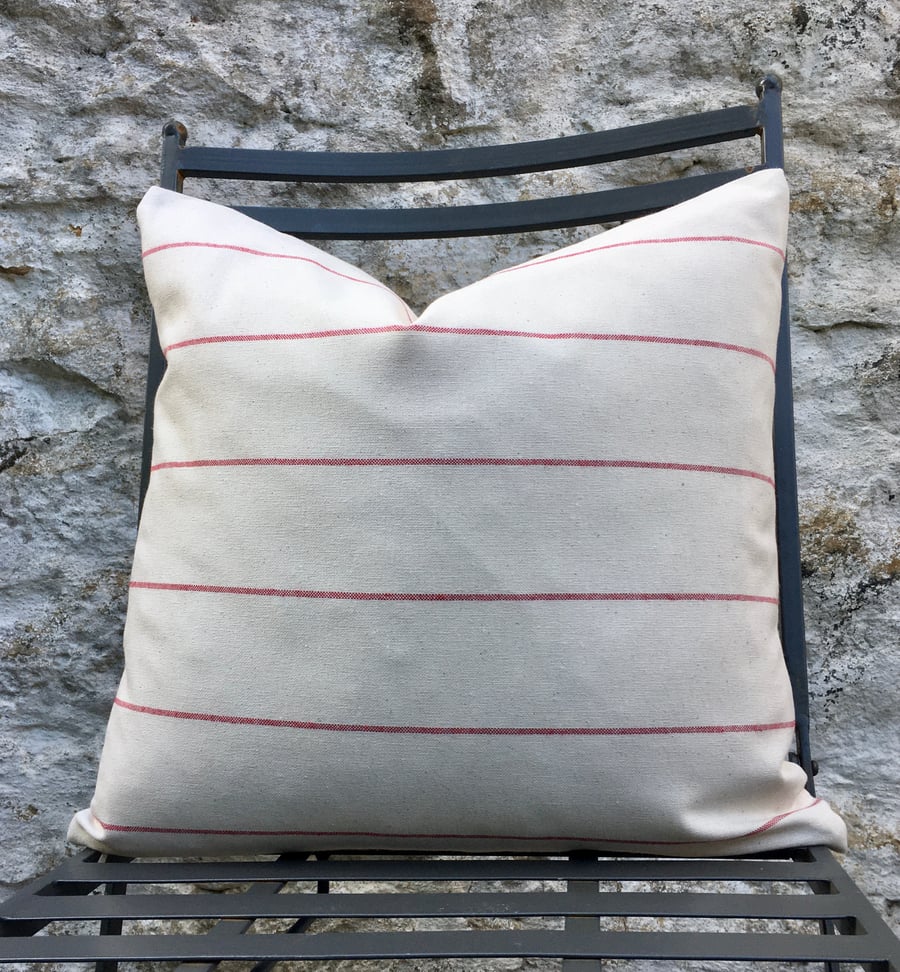Cream Cushion Cover with Red Stripes 