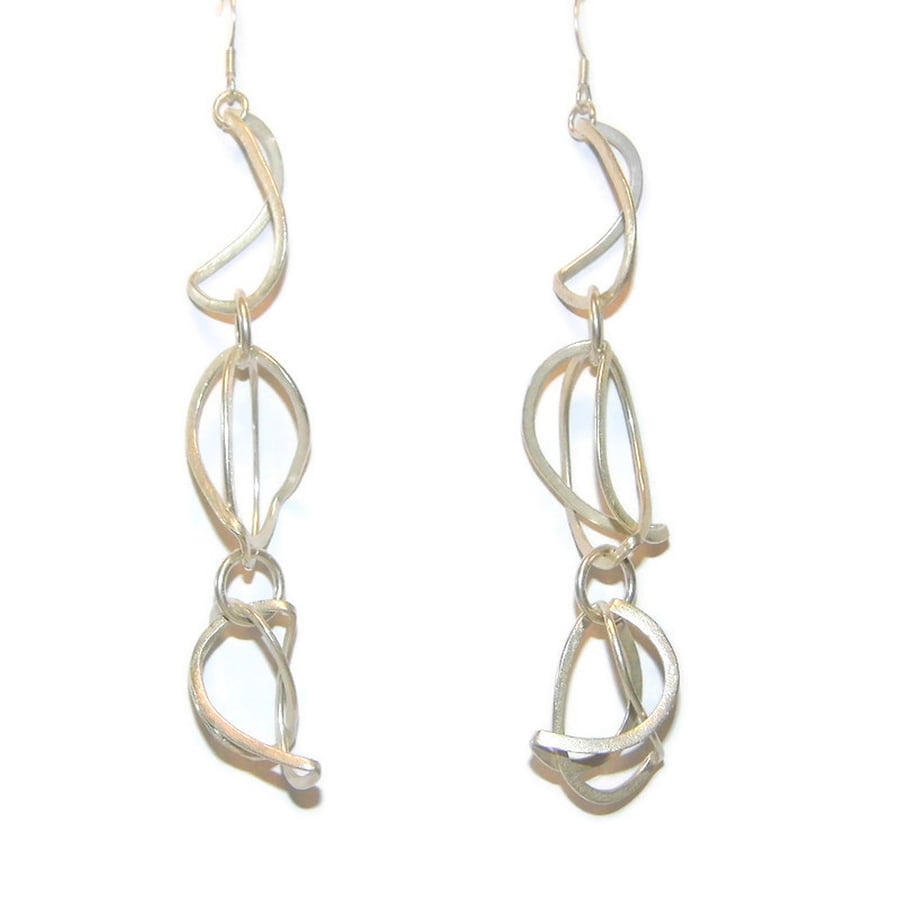 Long Silver Hoop Drop Earrings, Handmade Sterling Silver Jewellery