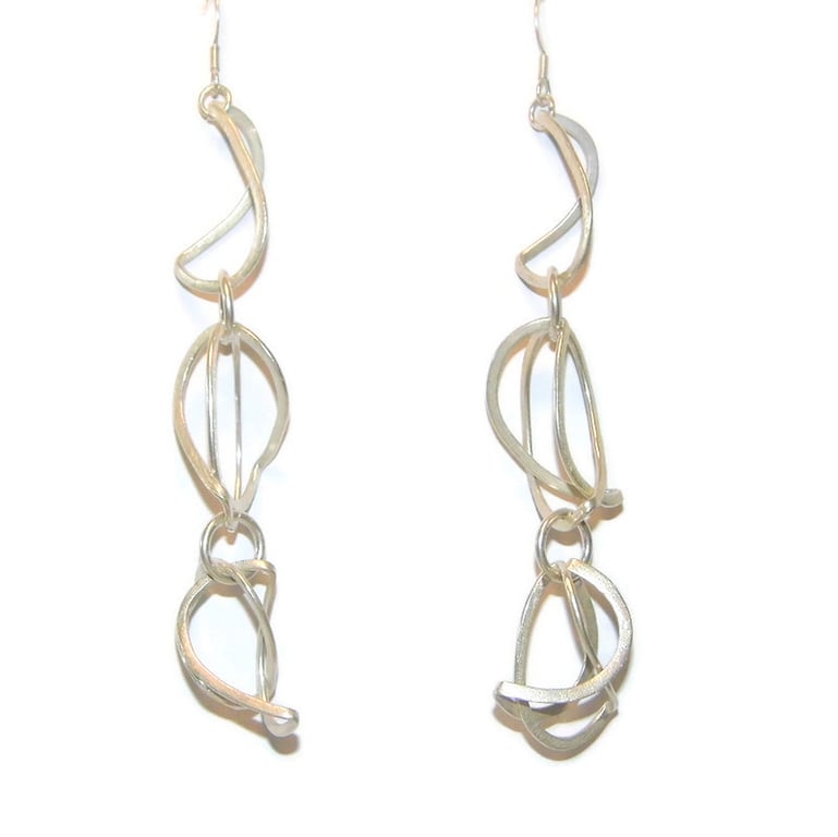 Long Silver Hoop Drop Earrings, Handmade Sterling Silver Jewellery