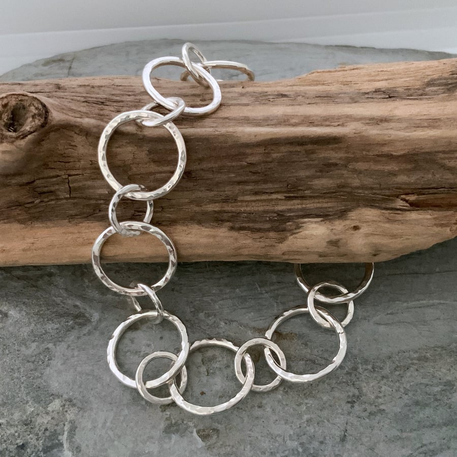 Solid silver chain bracelet with a sparkly hammered finish 