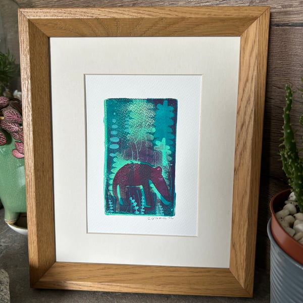 Quirky Little Ant Eater.  Original monoprint .   Handmade print