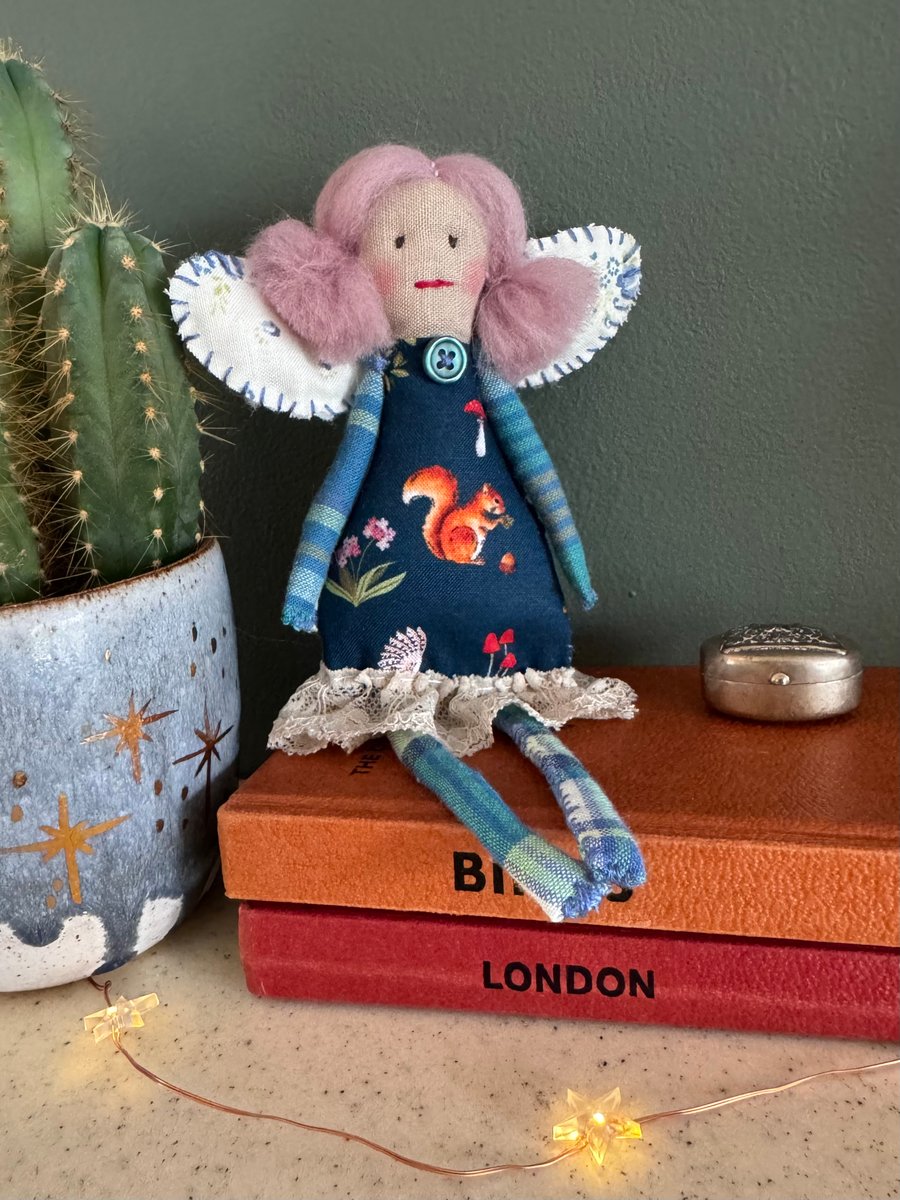 Good Luck Fairy With Lavender Hair Folk Art Doll