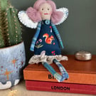 Good Luck Fairy With Lavender Hair Folk Art Doll