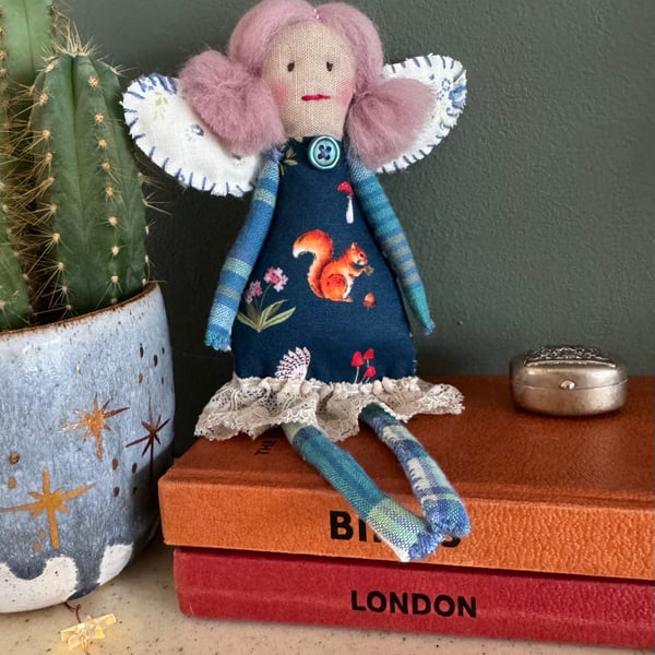 Good Luck Fairy With Lavender Hair Folk Art Doll