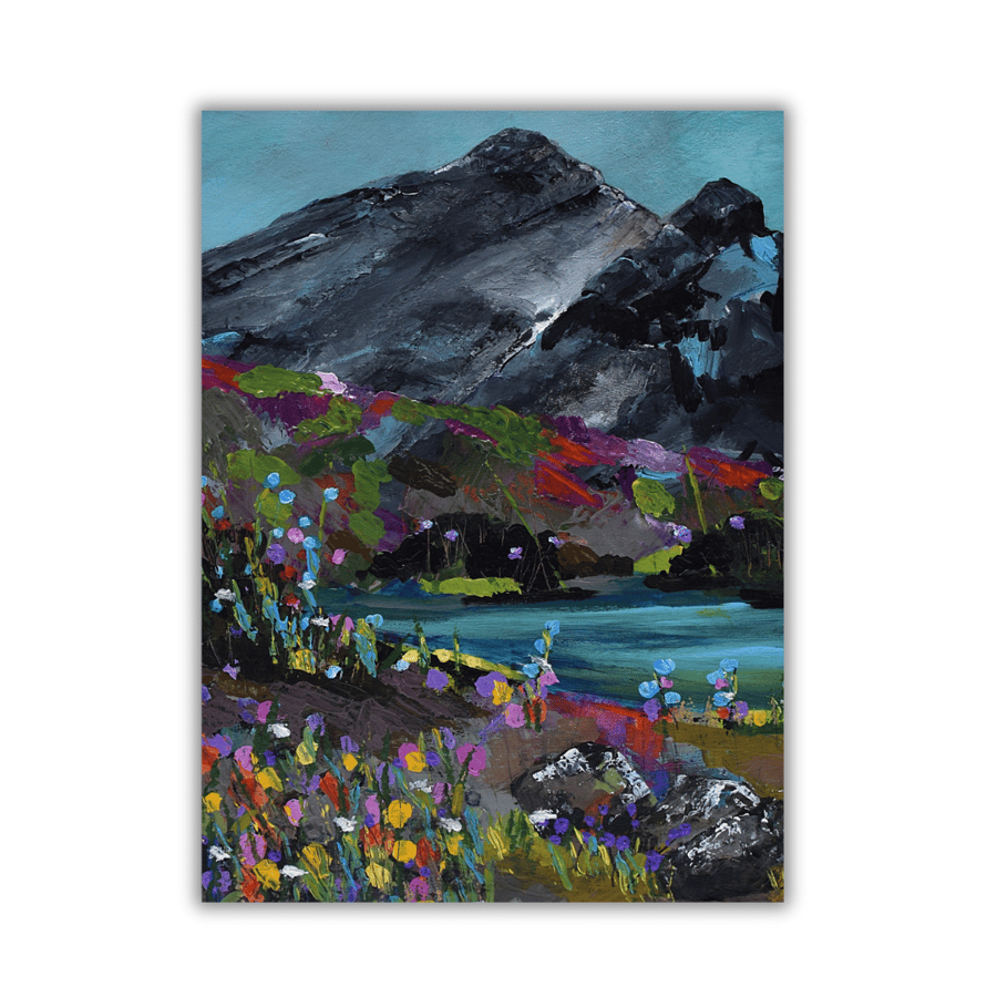 An original acrylic painting - mounted - Scottish landscape - mountains