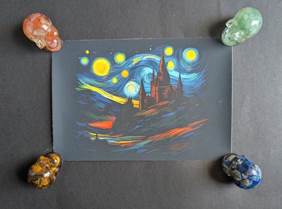 Gothic Starry Night Castle Unframed Canvas Print – Impressionist Fantasy