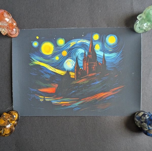 Gothic Starry Night Castle Unframed Canvas Print – Impressionist Fantasy