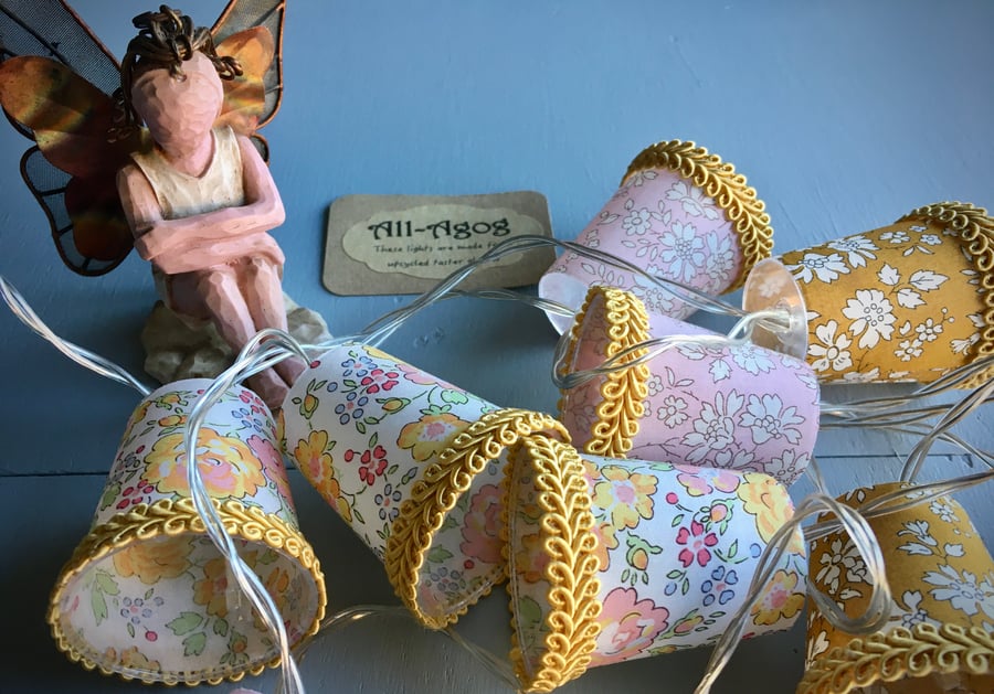 Mini Lampshade Fairy Lights - Liberty fabric - Felicite and Capel-Pink & Gold