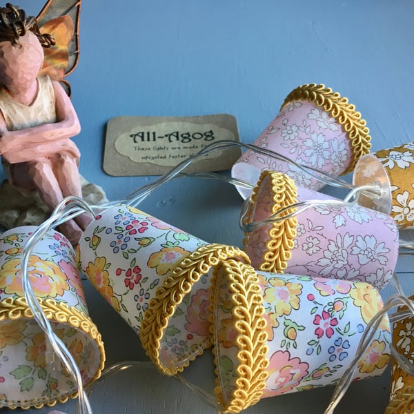 Mini Lampshade Fairy Lights - Liberty fabric - Felicite and Capel-Pink & Gold