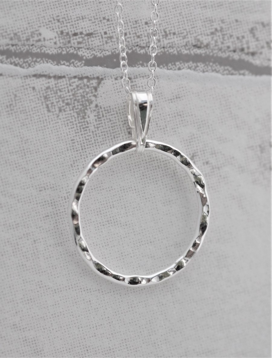 Hammered Sterling Silver Ring Pendant, Karma Pendant
