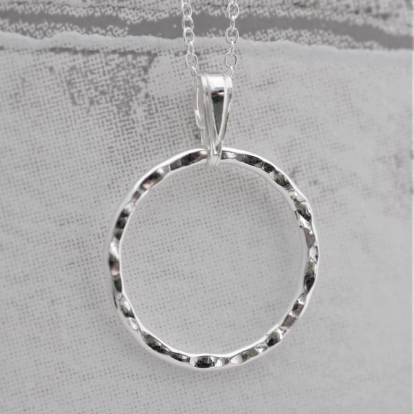 Hammered Sterling Silver Ring Pendant, Karma Pendant