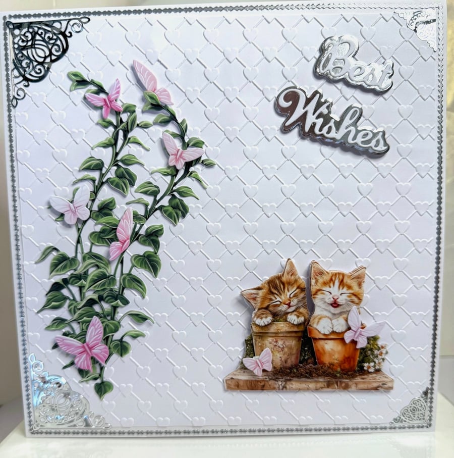 Luxury Handmade Birthday Card For Her, Cute 3D Kitten Lovers Greeting Card