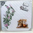 Luxury Handmade Birthday Card For Her, Cute 3D Kitten Lovers Greeting Card