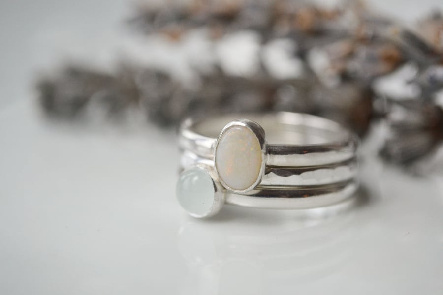 Stacking rings - opal and aquamarine