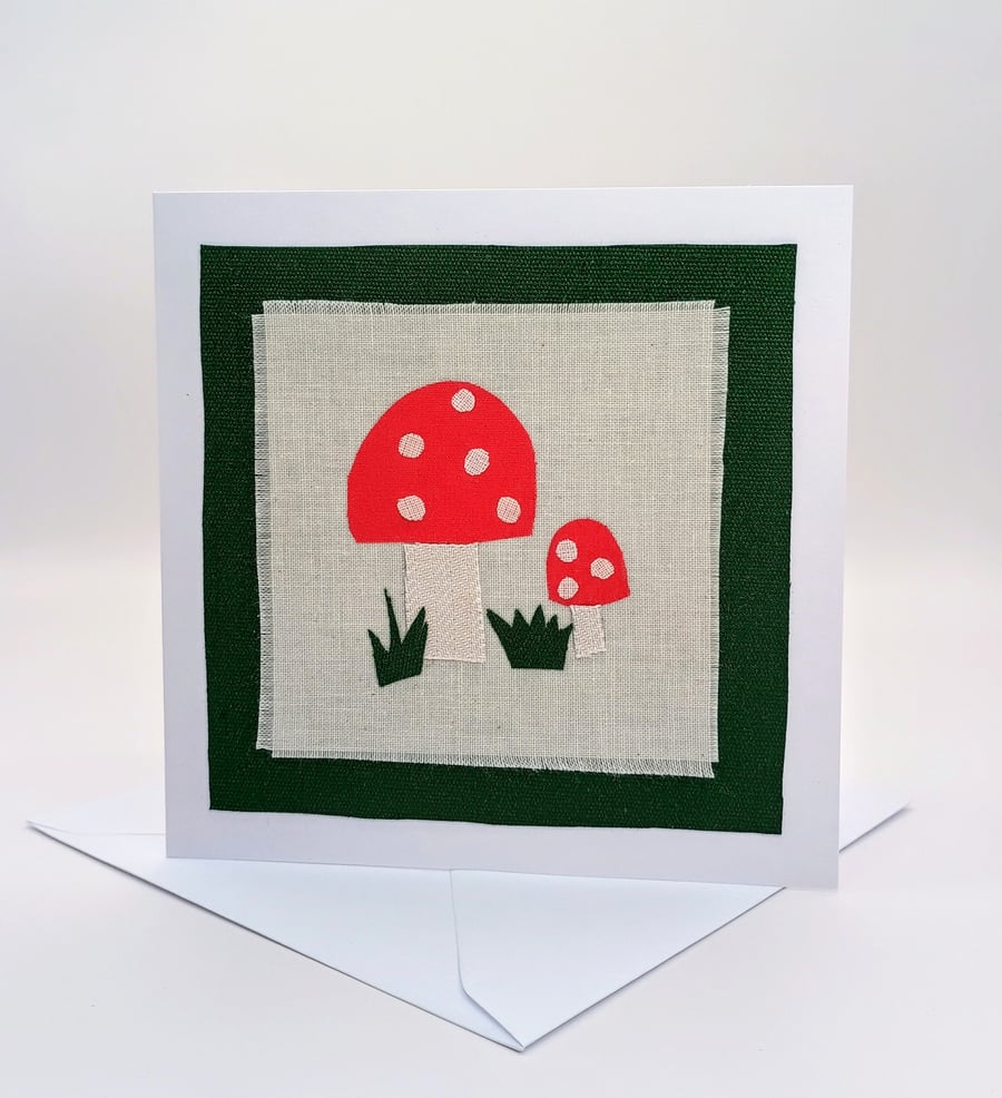 Fabric Mushroom Greetings Card - Birthday Card - Blank Card