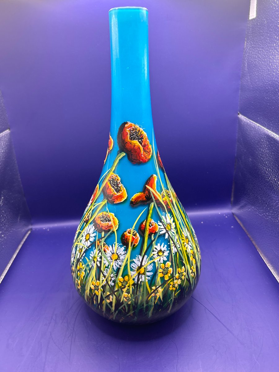 Hand painted and fired glass vase by Andrew Jenkins