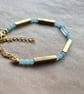 Fluorite one bar bracelet, with mint and gold.