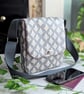 Grey 'leaf' Design, Water-resistant Oilcloth Small Cross Body Bag, Phone Bag